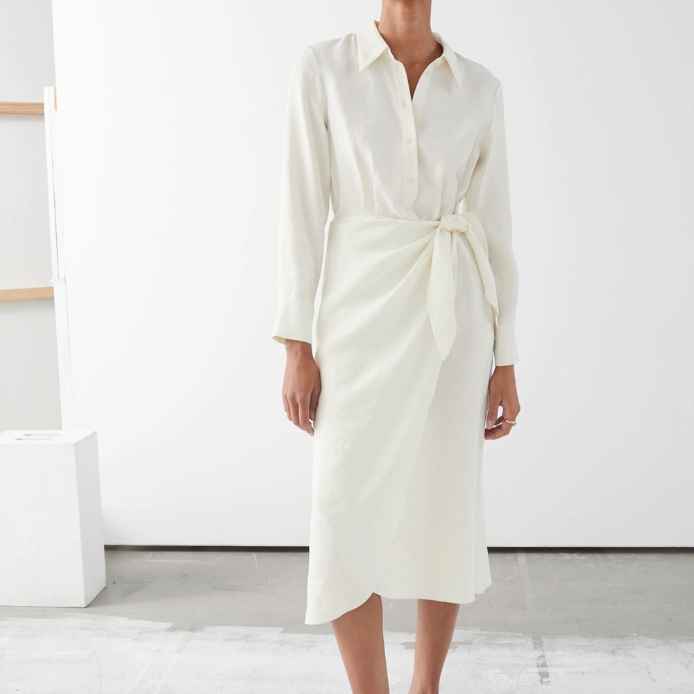 & Other Stories Cream Long Sleeve Wrap Midi Dress